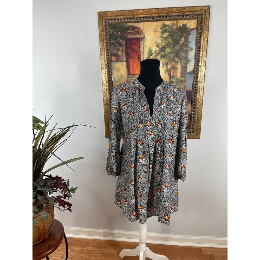 Old Navy Short Dress Women's Small Black Leaf Print Cottagecore Boho-Chic Rustic